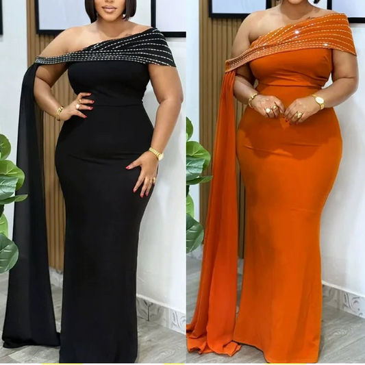 Slanted Shoulder  Part Dress Sexy Hip Hugging Prom Dress Floor Mopping Evening Gown