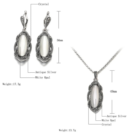 Hot Bohemian Big Opal Stone Earrings Necklace Jewelry Sets For Women