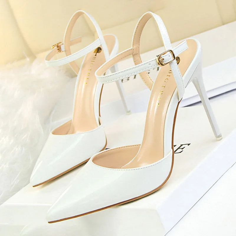 Patent Leather Woman Pumps Sexy Women Heels Blue Sliver Stiletto Heels Women Sandals