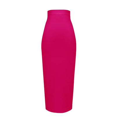 Women's Elastic Candy Color Bandage Skirt Bodycon Midi Calf Pencil Skirt For Elegant Ladies
