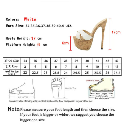 Super High Heels Slippers Sandals Women PU Leather Party Shoes Platform Heels  Peep Toe Slip On Mules