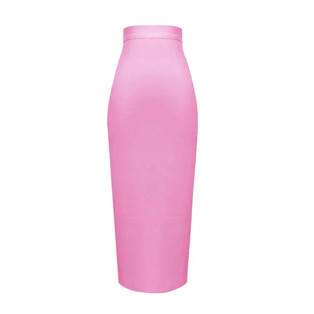 Women's Elastic Candy Color Bandage Skirt Bodycon Midi Calf Pencil Skirt For Elegant Ladies