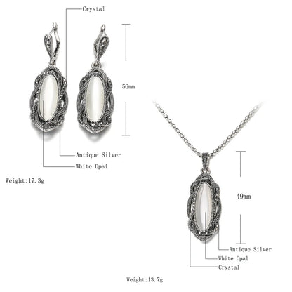 Hot Bohemian Big Opal Stone Earrings Necklace Jewelry Sets For Women
