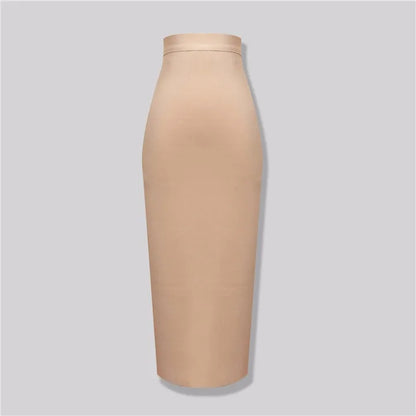 Women's Elastic Candy Color Bandage Skirt Bodycon Midi Calf Pencil Skirt For Elegant Ladies