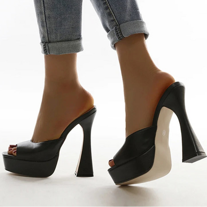 Women Platform Slippers Slides Summer Peep Toe Square Heels 13cm Gladiator Sandals