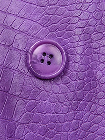 Oversized Shiny Purple Crocodile Pattern Faux Leather Blazer for Women Y2k