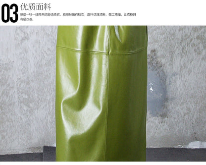Green Black Maxi Soft Faux Leather Trench Coat for Women Luxury Retro Trench Coat