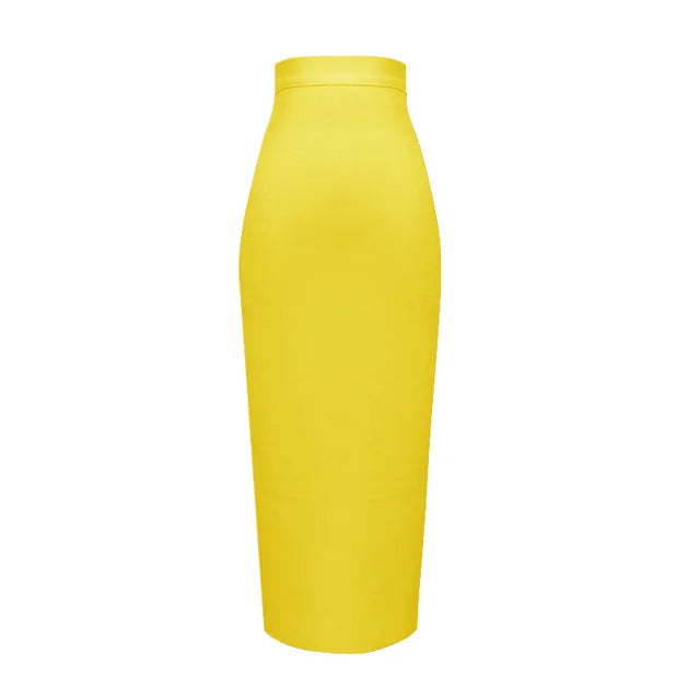 Women's Elastic Candy Color Bandage Skirt Bodycon Midi Calf Pencil Skirt For Elegant Ladies
