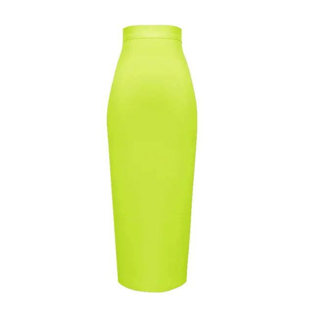 Women's Elastic Candy Color Bandage Skirt Bodycon Midi Calf Pencil Skirt For Elegant Ladies