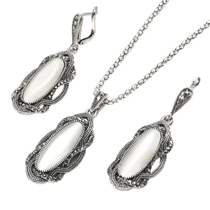 Hot Bohemian Big Opal Stone Earrings Necklace Jewelry Sets For Women