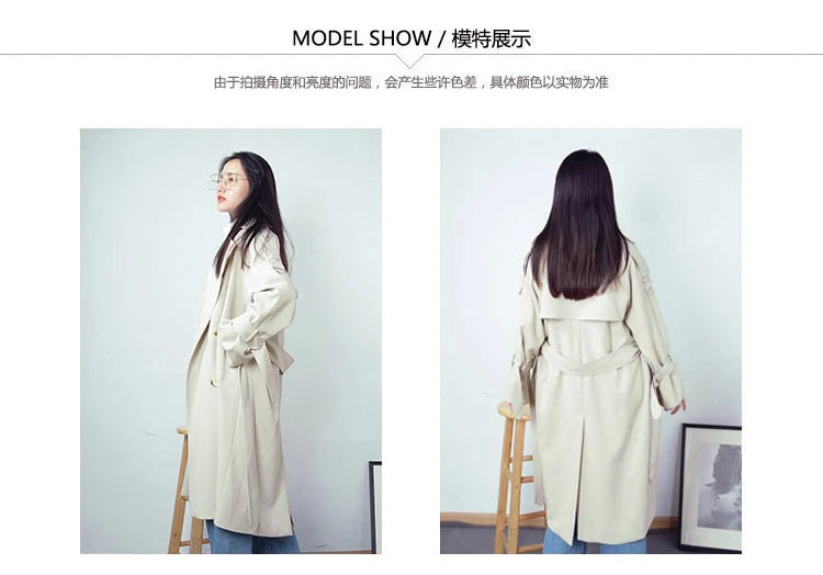 Autumn Long Soft Flowy Trench Coat for Women Sashes Sleeve Double Breasted Korean Fashion