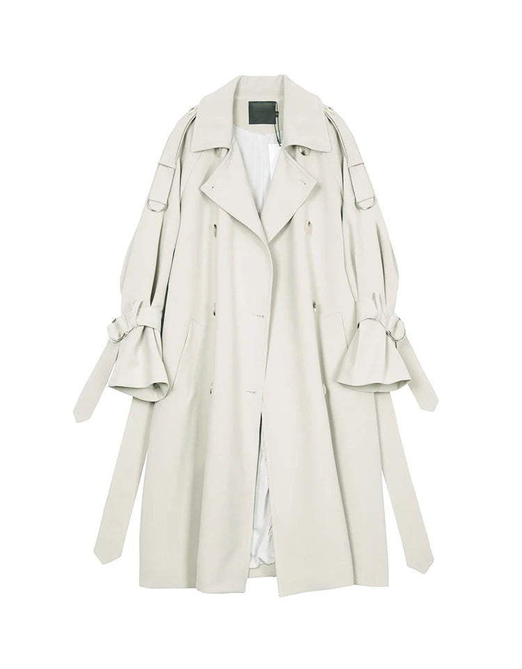 Autumn Long Soft Flowy Trench Coat for Women Sashes Sleeve Double Breasted Korean Fashion