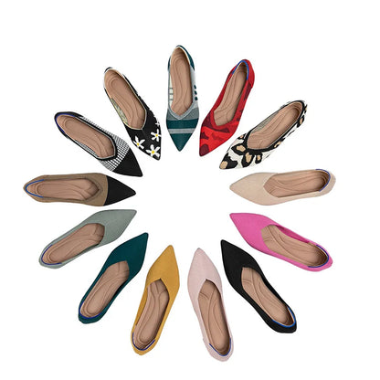 Women's leisure flat shoes pointed knitting elastic comfortable shoes