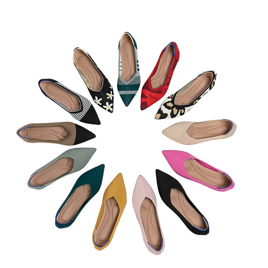 Women's leisure flat shoes pointed knitting elastic comfortable shoes