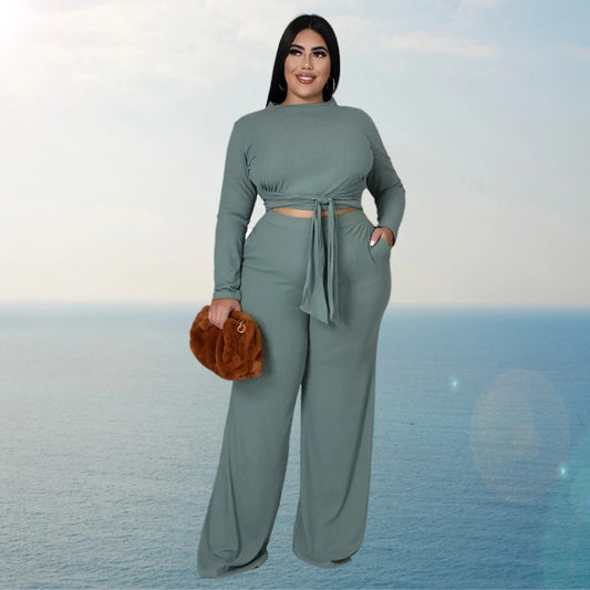 Plus Size Women's Clothing Two Piece Set Pure Color Matching Sets