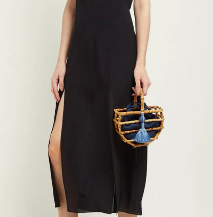 Luxury Women Tassel Woven Bag Bamboo Bag Stitching Hollow Bag