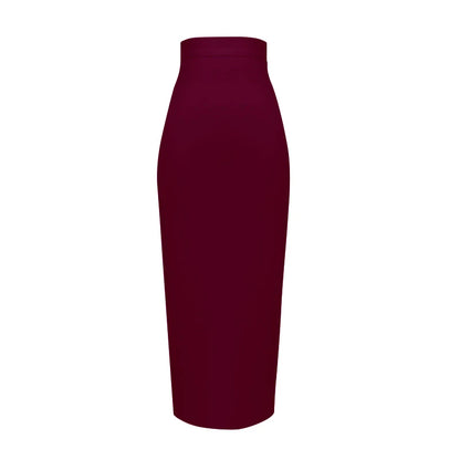 Women's Elastic Candy Color Bandage Skirt Bodycon Midi Calf Pencil Skirt For Elegant Ladies