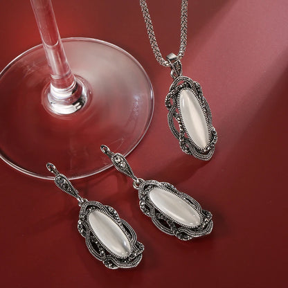 Hot Bohemian Big Opal Stone Earrings Necklace Jewelry Sets For Women