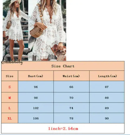 Women Sexy V-neck Lace Beach Bikini Cover Up Beach Dress Sundress Cover Up Outfits