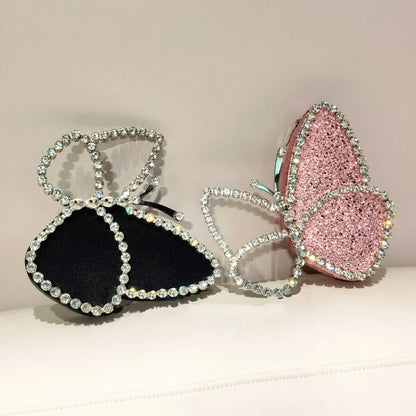 White Rhinestone Pink Butterfly Wedding Evening Clutches Party Prom Purse