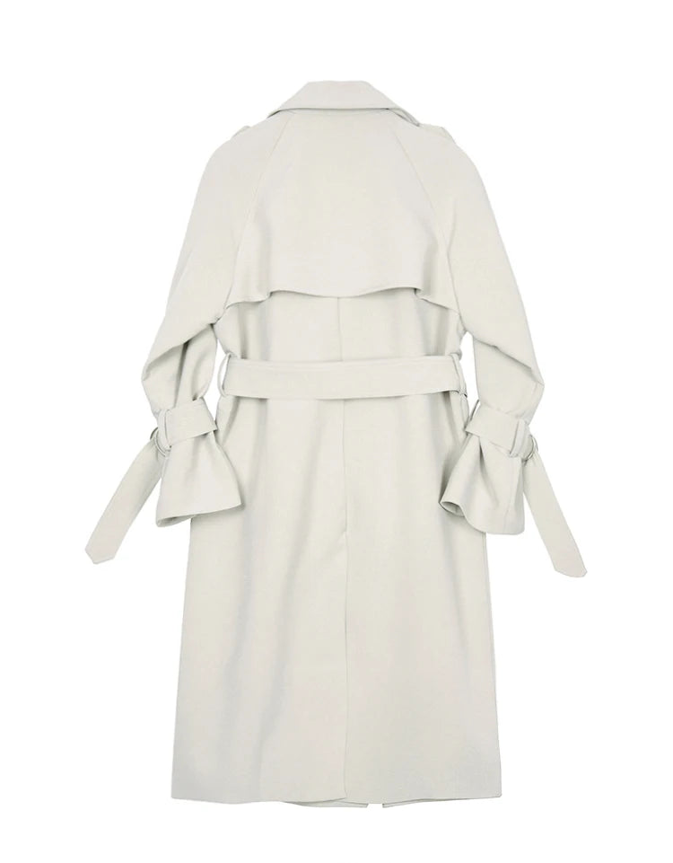 Autumn Long Soft Flowy Trench Coat for Women Sashes Sleeve Double Breasted Korean Fashion