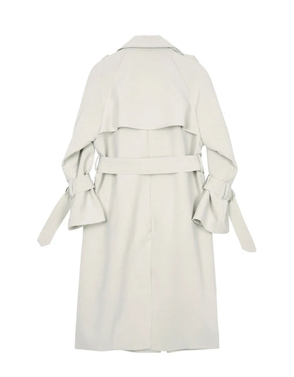 Autumn Long Soft Flowy Trench Coat for Women Sashes Sleeve Double Breasted Korean Fashion