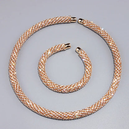 2024 New Disign Luxury Crystal Collar Necklace Gold/Silver Plated Rhinestone Torques Choker Necklaces For Women Wedding Jewelry