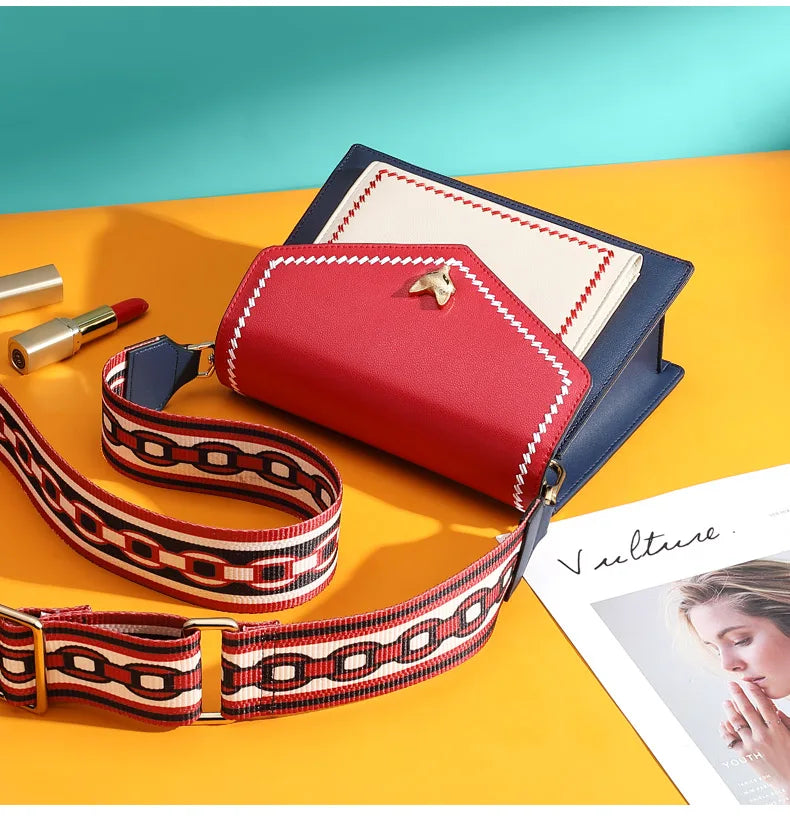 Women Fashion Crossbody Bag Lady Split Leather +PU Small Shoulder Bag Colorful Flap Bag