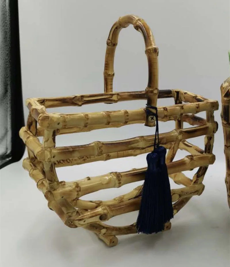 Luxury Women Tassel Woven Bag Bamboo Bag Stitching Hollow Bag