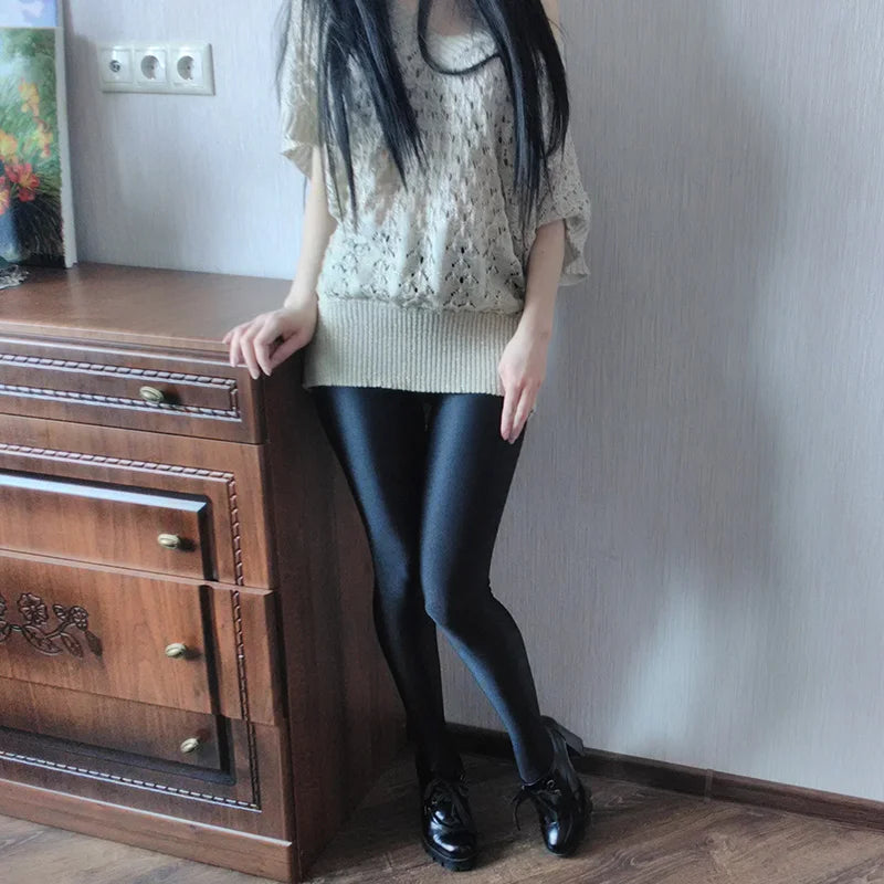 Women's Shiny Black Leggings Gloss Pants Shaping Leggings Panty hoses For Women