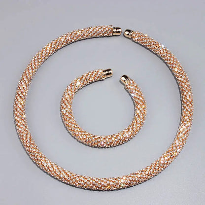 2024 New Disign Luxury Crystal Collar Necklace Gold/Silver Plated Rhinestone Torques Choker Necklaces For Women Wedding Jewelry