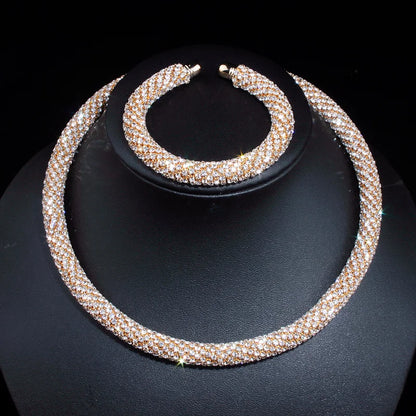 2024 New Disign Luxury Crystal Collar Necklace Gold/Silver Plated Rhinestone Torques Choker Necklaces For Women Wedding Jewelry