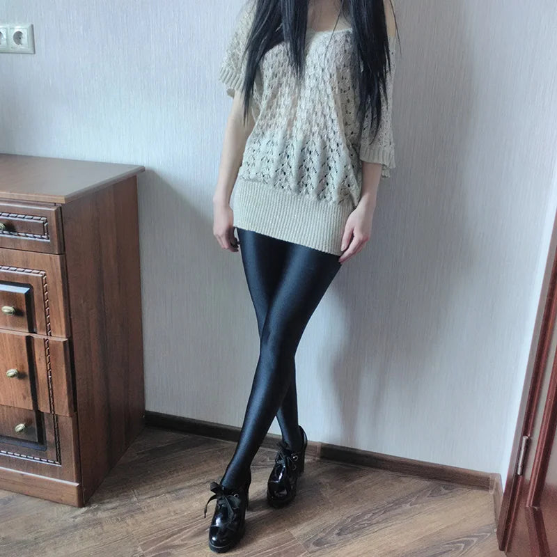 Women's Shiny Black Leggings Gloss Pants Shaping Leggings Panty hoses For Women