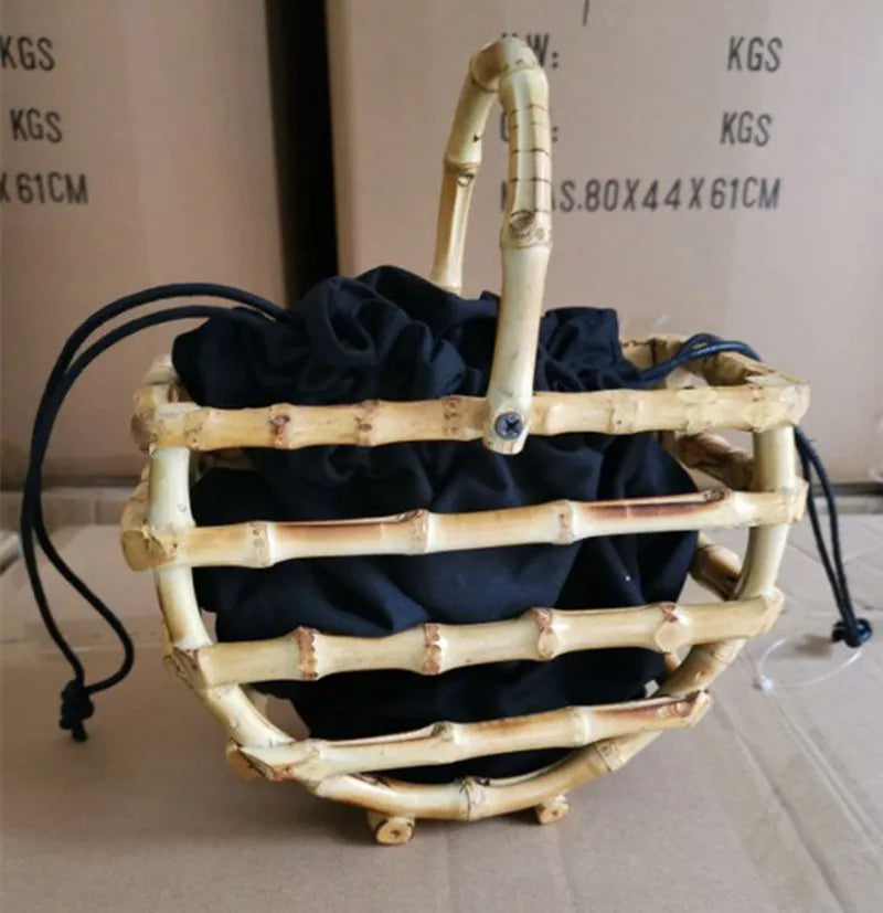 Luxury Women Tassel Woven Bag Bamboo Bag Stitching Hollow Bag