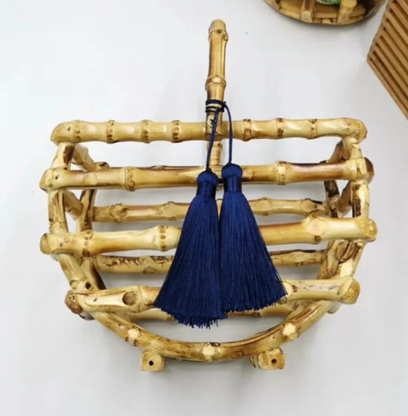 Luxury Women Tassel Woven Bag Bamboo Bag Stitching Hollow Bag