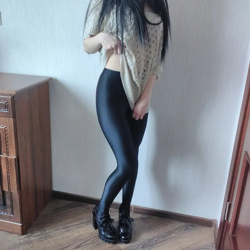 Women's Shiny Black Leggings Gloss Pants Shaping Leggings Panty hoses For Women