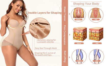 Postpartum Waist Trainer Shapewear for Women Tummy Control Dress Backless Bodysuit Tops Body Shaper with Built-in Bra