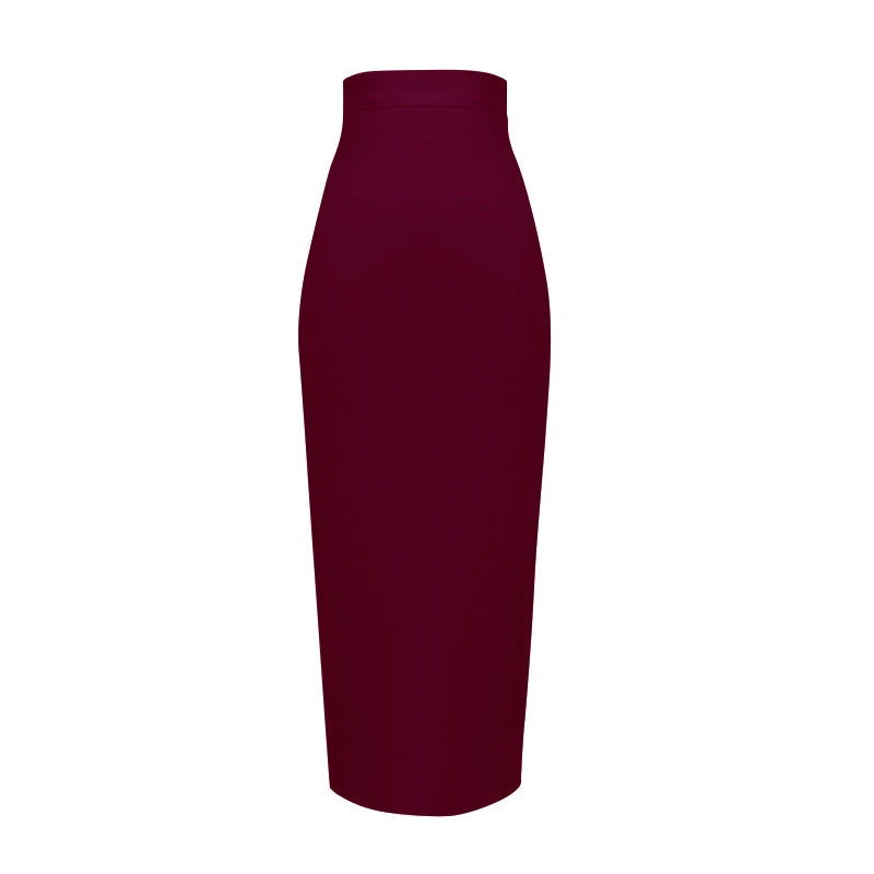 Women's Elastic Candy Color Bandage Skirt Bodycon Midi Calf Pencil Skirt For Elegant Ladies