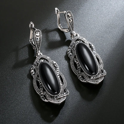 Hot Bohemian Big Opal Stone Earrings Necklace Jewelry Sets For Women