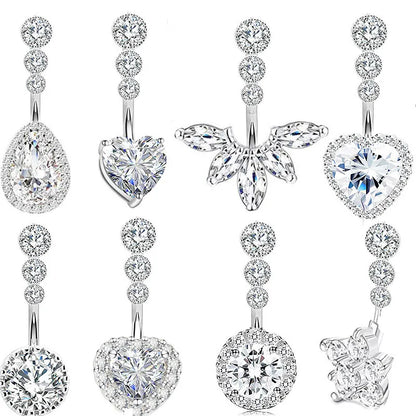 1PCS Crystal Belly Button Rings Surgical Steel Heart Navel Piercing