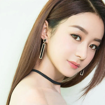 Rhinestone Enamel Rectangle Drop Earrings for Women