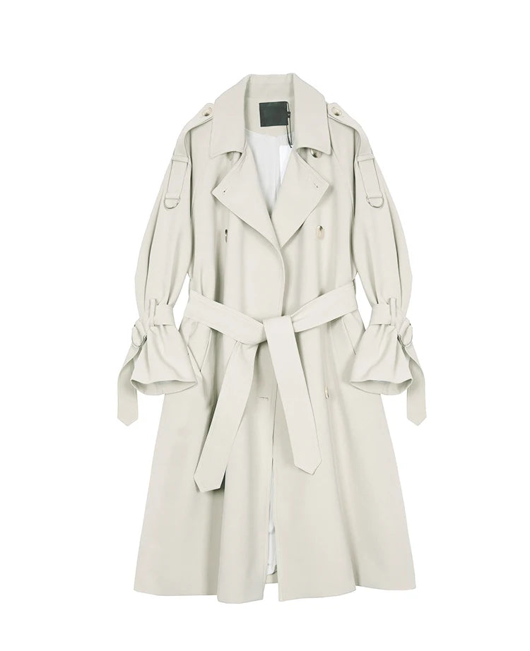 Autumn Long Soft Flowy Trench Coat for Women Sashes Sleeve Double Breasted Korean Fashion
