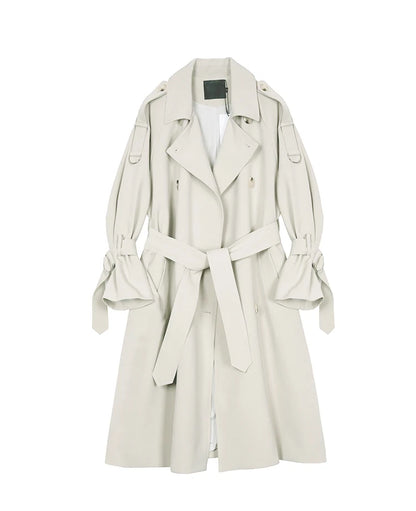 Autumn Long Soft Flowy Trench Coat for Women Sashes Sleeve Double Breasted Korean Fashion
