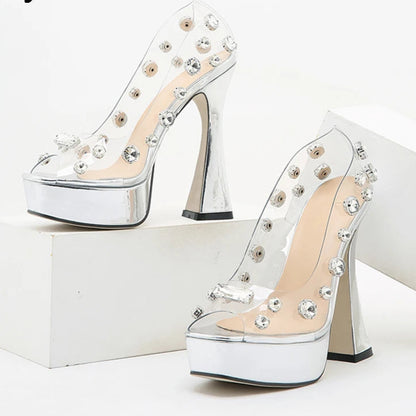 Crystal PVC Transparent Women Pumps Open Toed High Heels Sandals