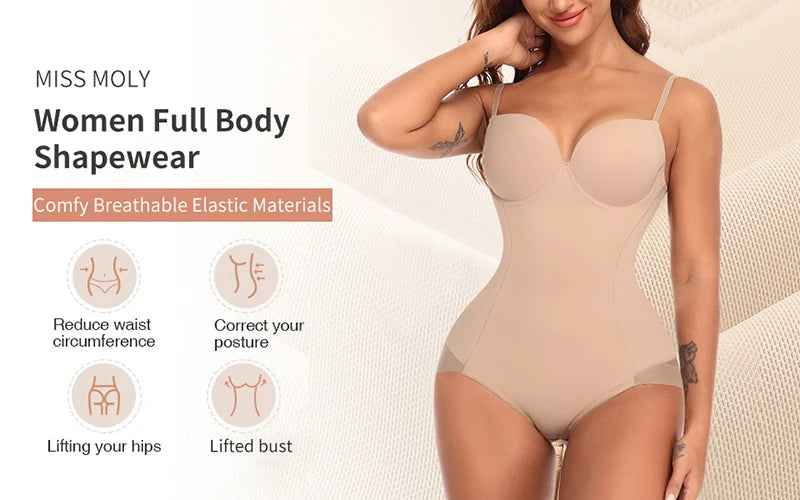 Postpartum Waist Trainer Shapewear for Women Tummy Control Dress Backless Bodysuit Tops Body Shaper with Built-in Bra