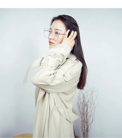 Autumn Long Soft Flowy Trench Coat for Women Sashes Sleeve Double Breasted Korean Fashion