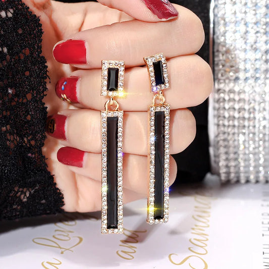 Rhinestone Enamel Rectangle Drop Earrings for Women