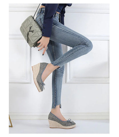 Women Bow Wedges Elegant Casual Woman Wedges