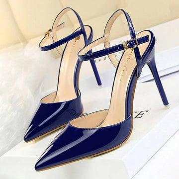Patent Leather Woman Pumps Sexy Women Heels Blue Sliver Stiletto Heels Women Sandals