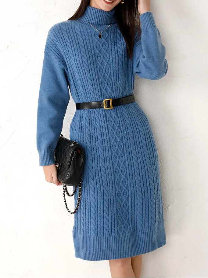 thick straight long wool sweater dress women high neck long sweater dress